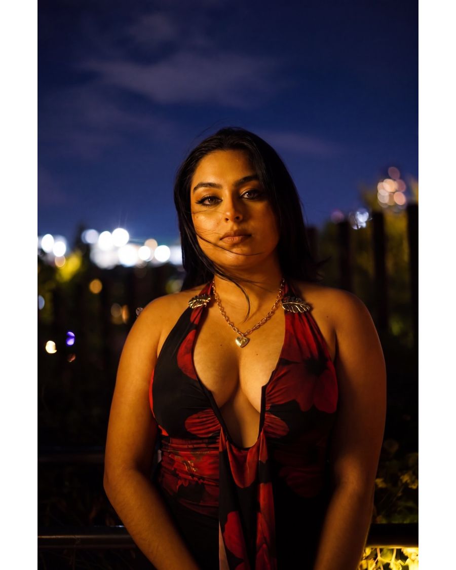 Red Floral Halter, Night in the City